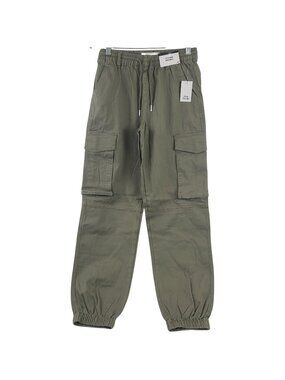 NEW Baggy Cargo Pants Urban Heritage Olive Green Elastic Waist Drawstring Sz S